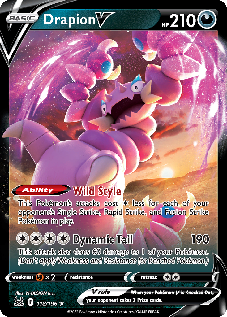 Drapion V 118 Rare Holo V card from Lost Origin