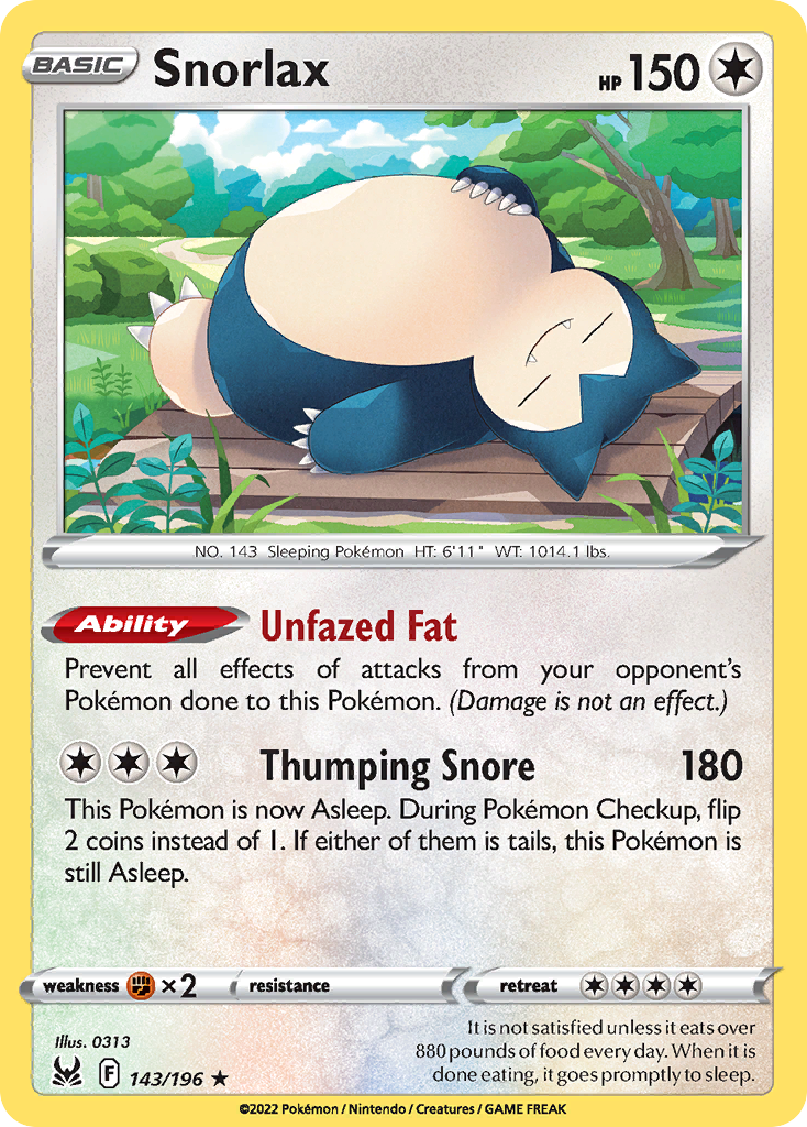 Snorlax 143 Rare Holo card from Lost Origin