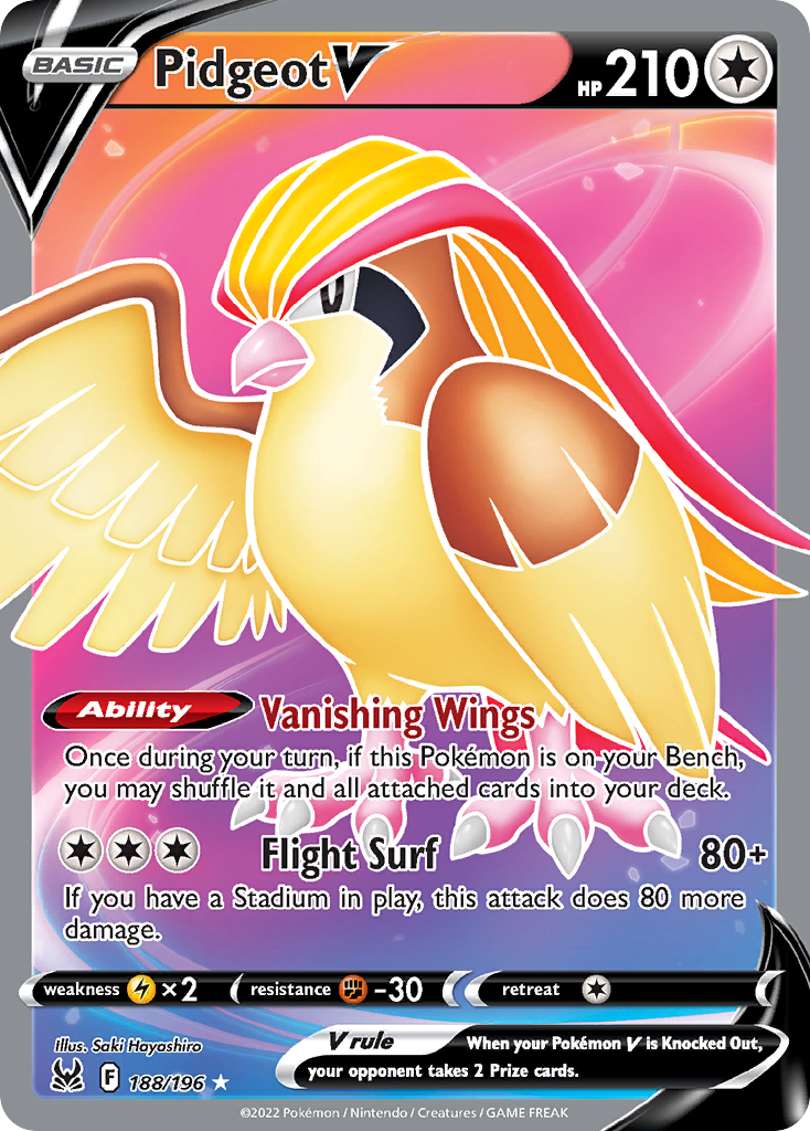 Pidgeot V 188 Rare Ultra card from Lost Origin