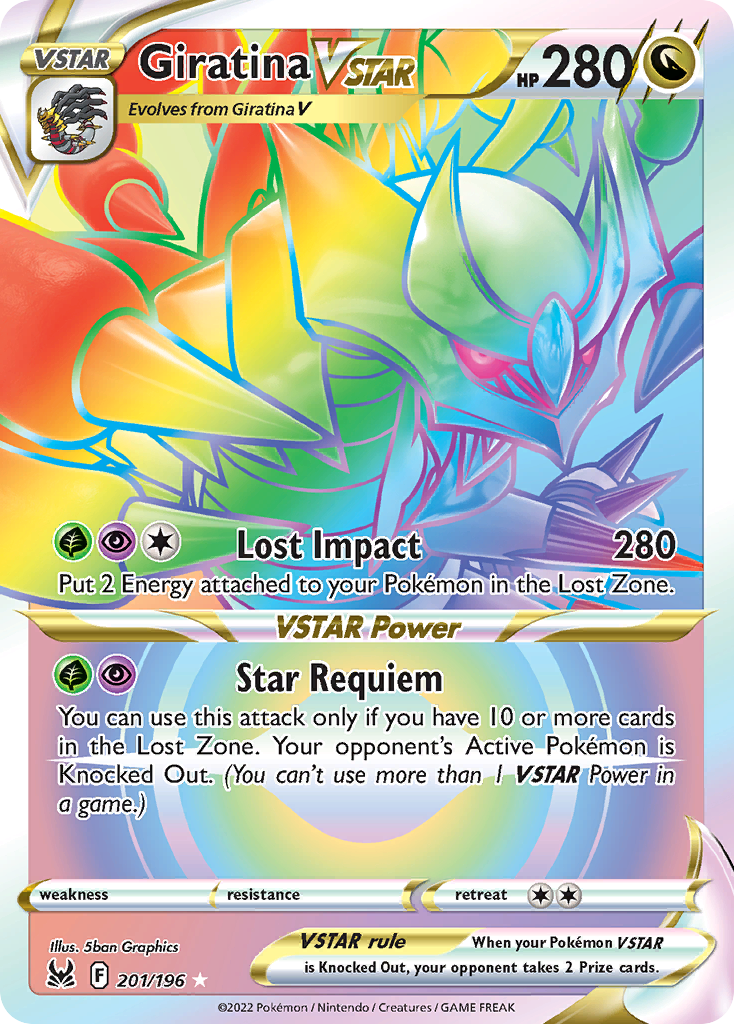 Giratina VSTAR 201 Rare Rainbow card from Lost Origin