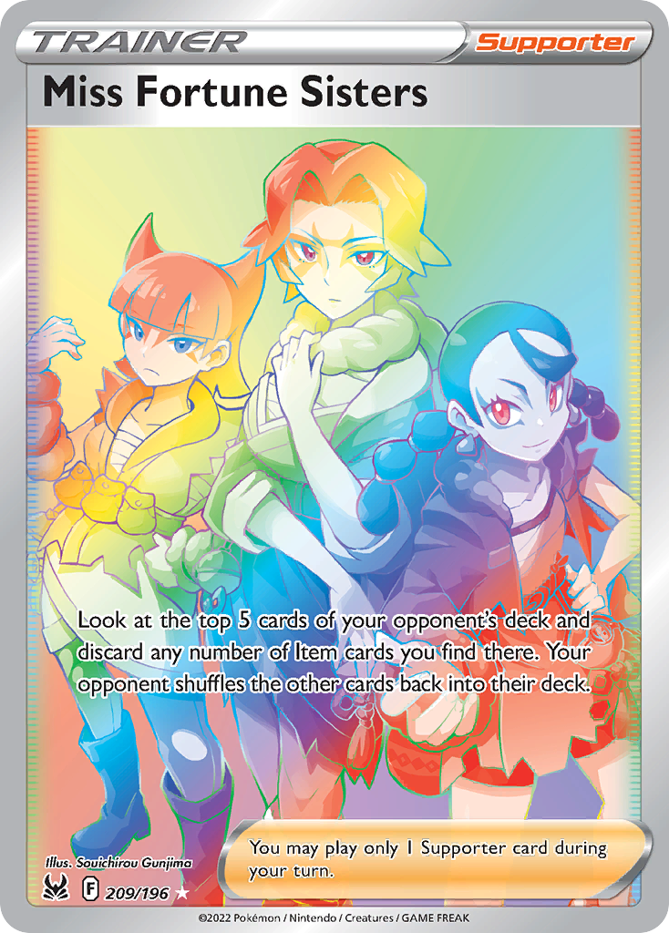 Miss Fortune Sisters 209/196 Rare Rainbow card from Lost Origin