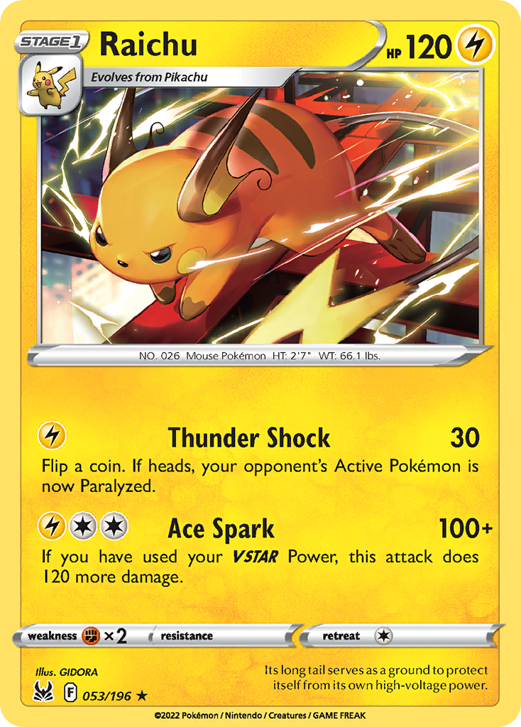 Raichu 53 Rare card from Lost Origin