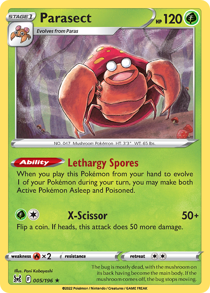 Parasect 5 Rare card from Lost Origin