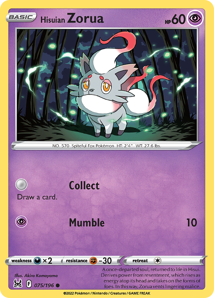 Hisuian Zorua 75 Common card from Lost Origin