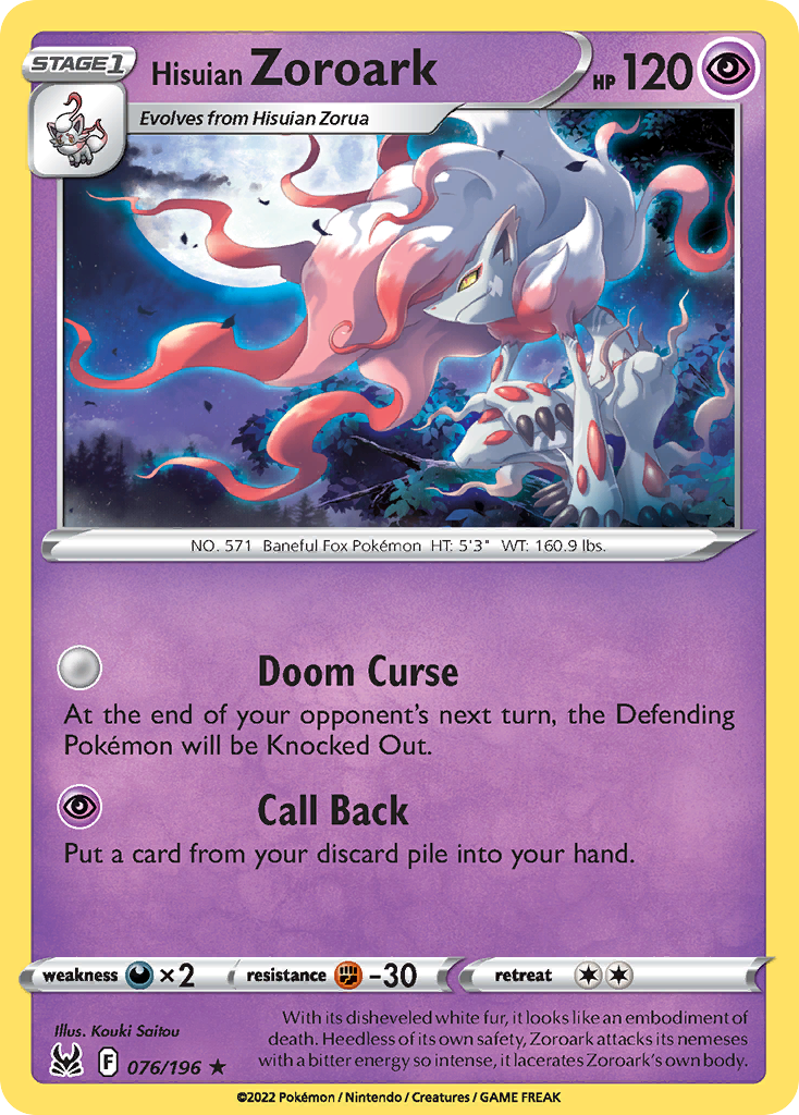 Hisuian Zoroark 76 Rare Holo card from Lost Origin