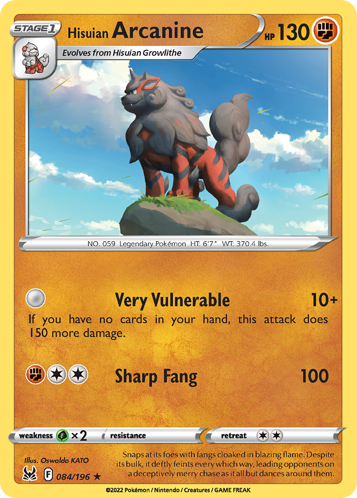 Hisuian Arcanine 84 Rare Holo card from Lost Origin
