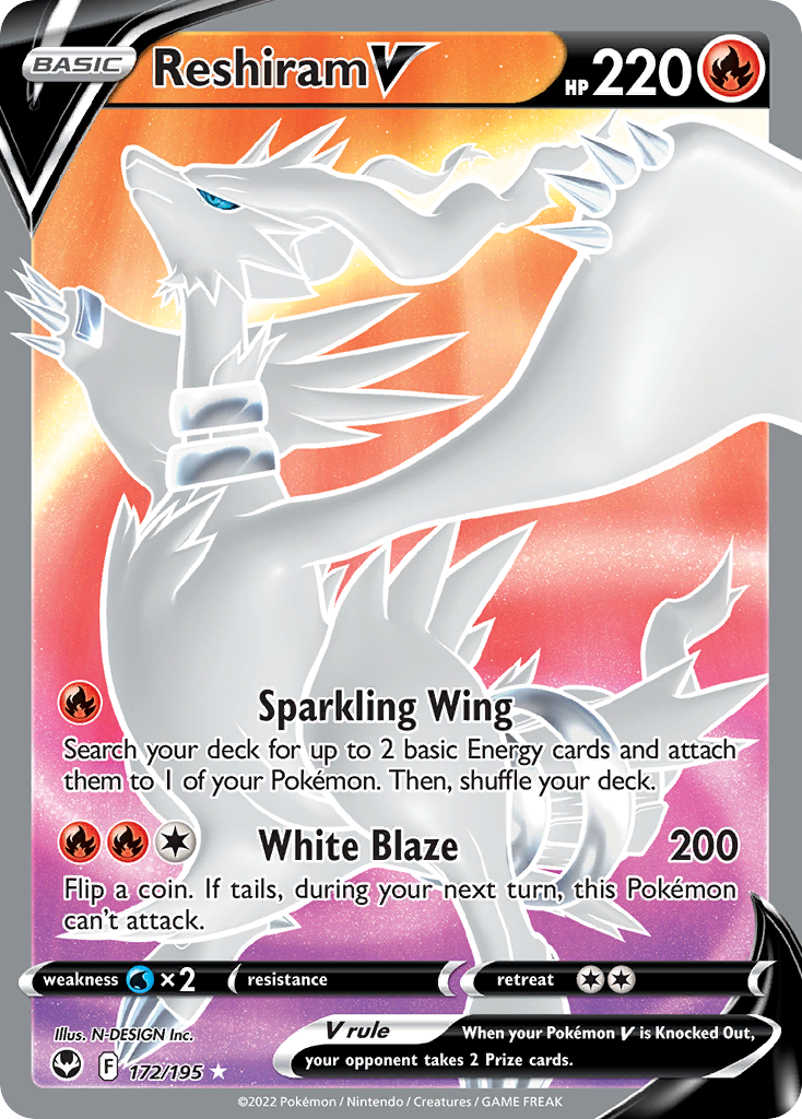 Reshiram V 172 Rare Ultra card from Silver Tempest