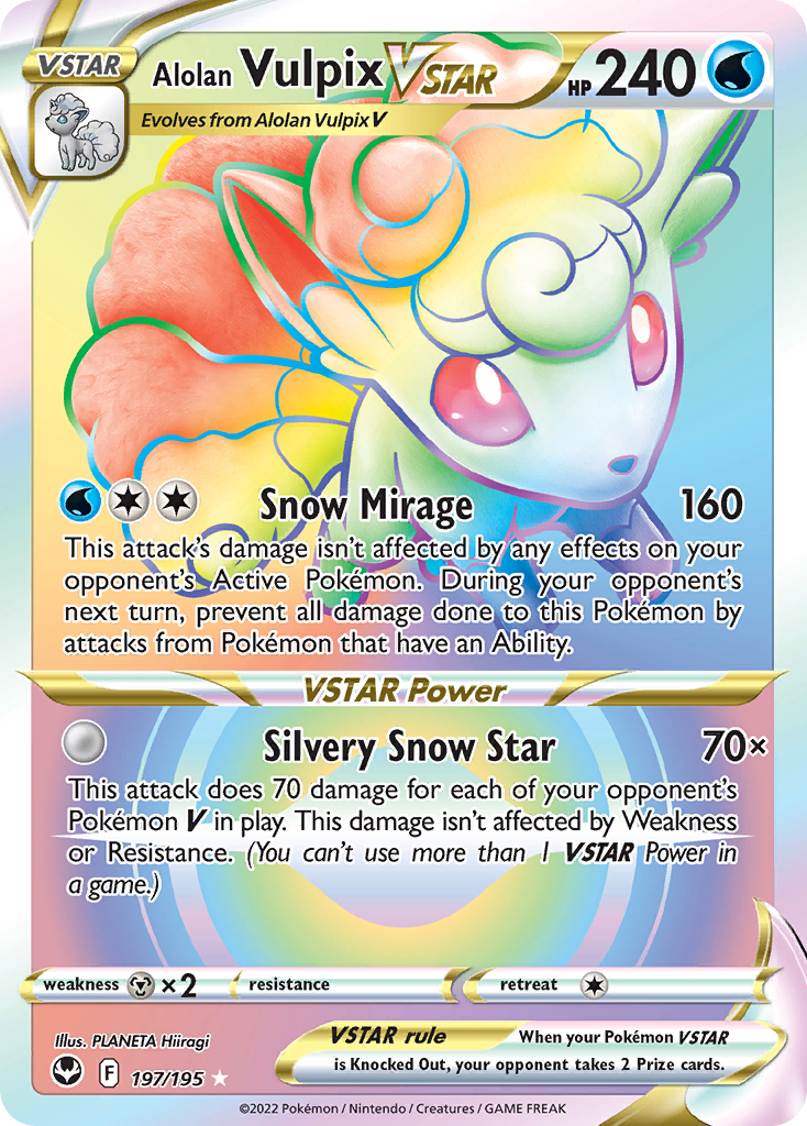 Alolan Vulpix VSTAR 197 Rare Rainbow card from Silver Tempest