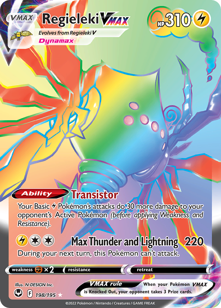Regieleki VMAX 198 Rare Rainbow card from Silver Tempest