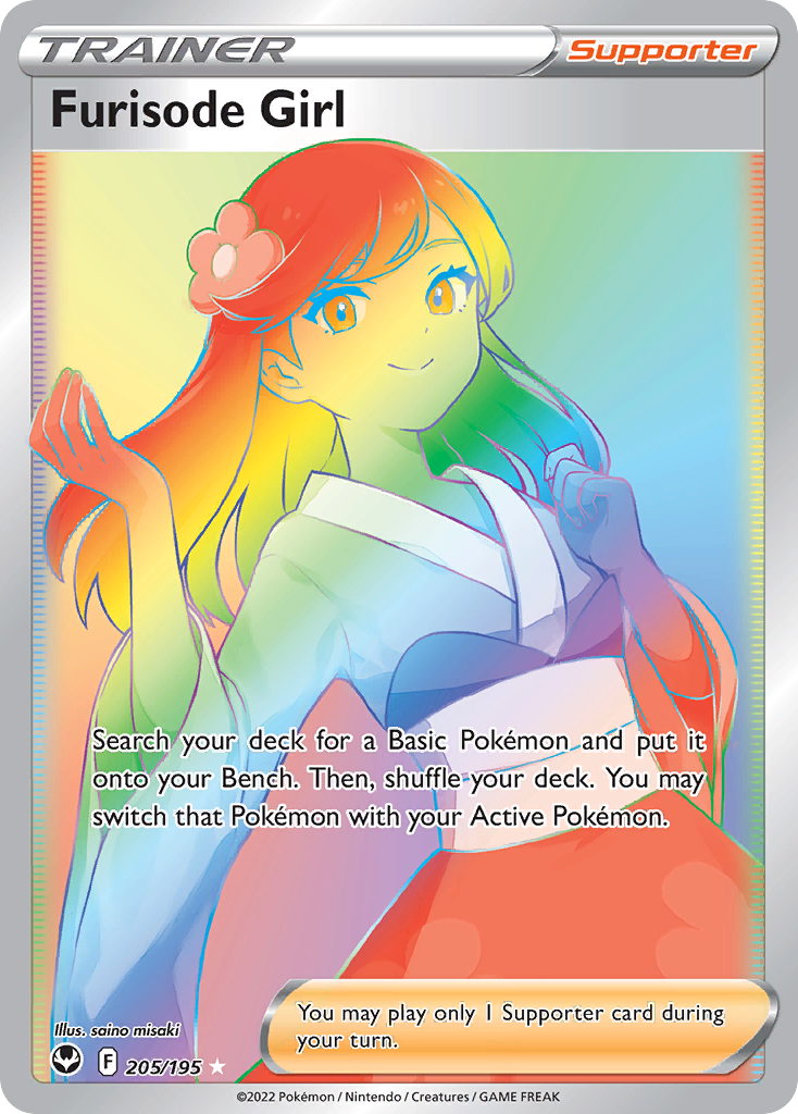 Furisode Girl 205 Rare Rainbow card from Silver Tempest