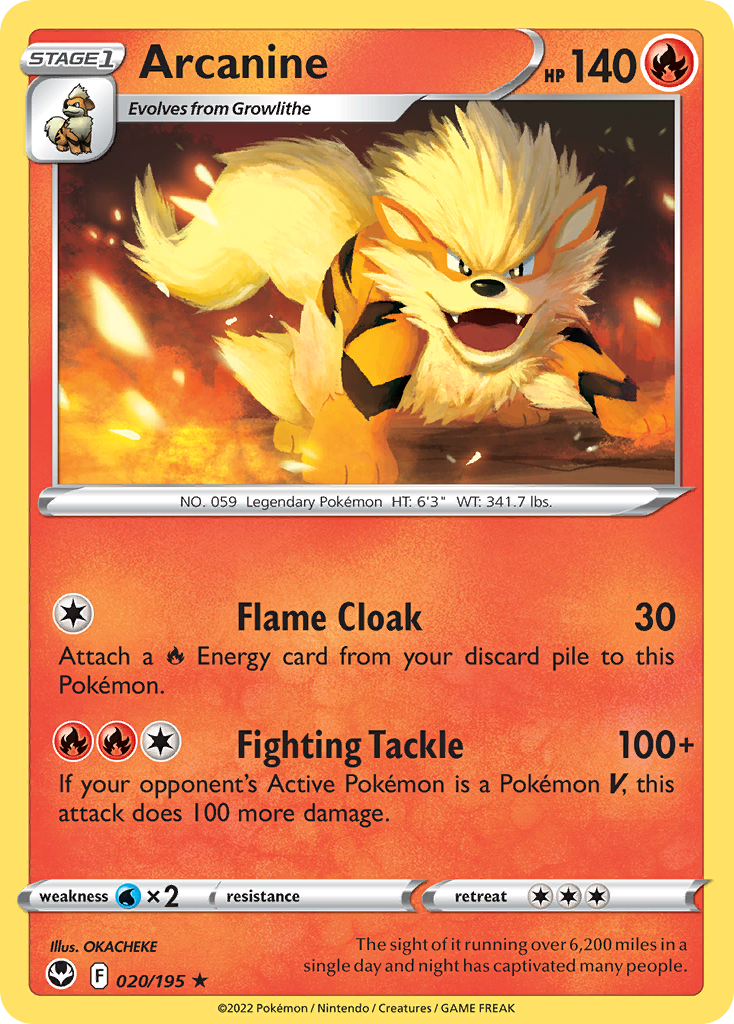 Arcanine 20 Rare card from Silver Tempest