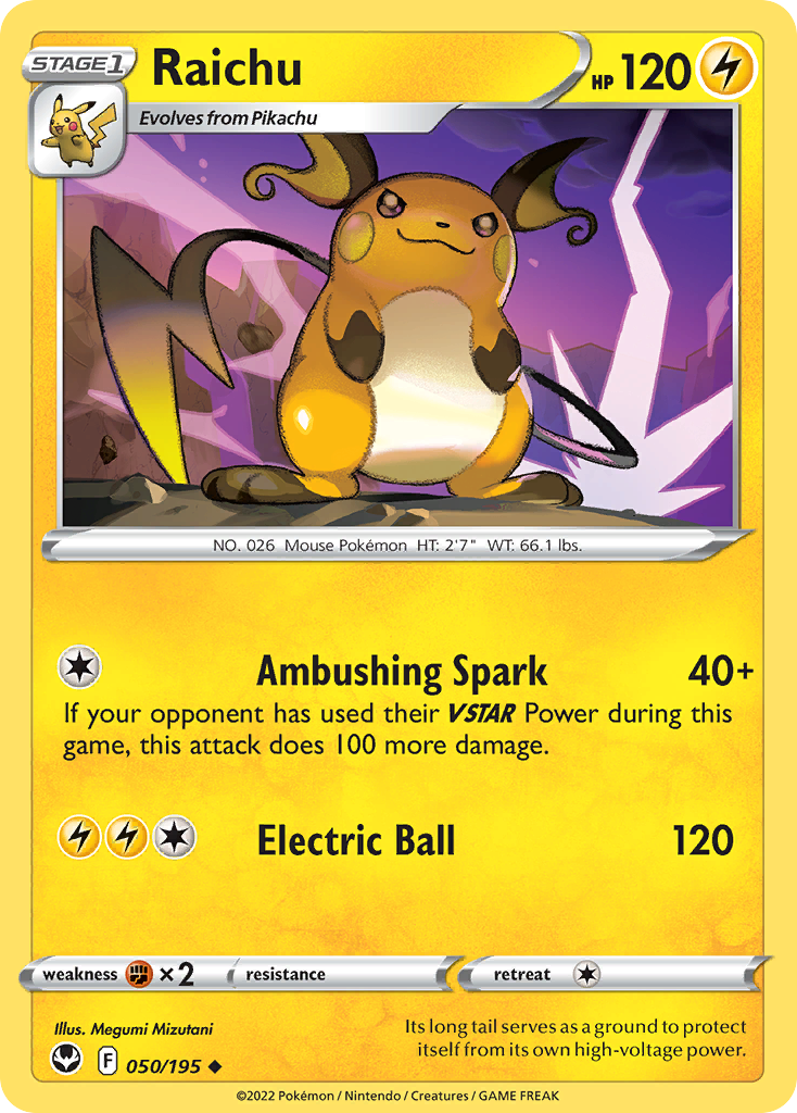 Raichu 50/195 Uncommon card from Silver Tempest