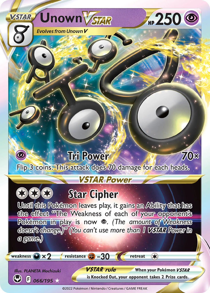 Unown VSTAR 66 Rare Holo VSTAR card from Silver Tempest