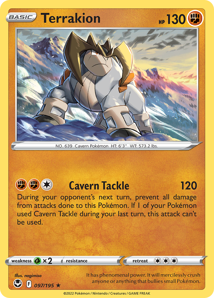 Terrakion 97 Rare Holo card from Silver Tempest