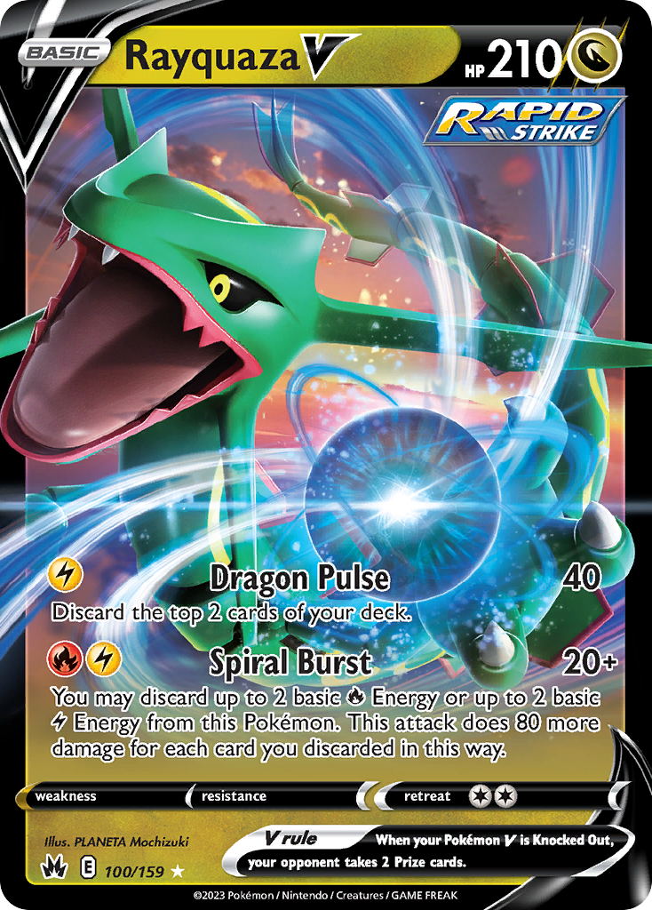 Rayquaza V 100 Rare Holo V card from Crown Zenith