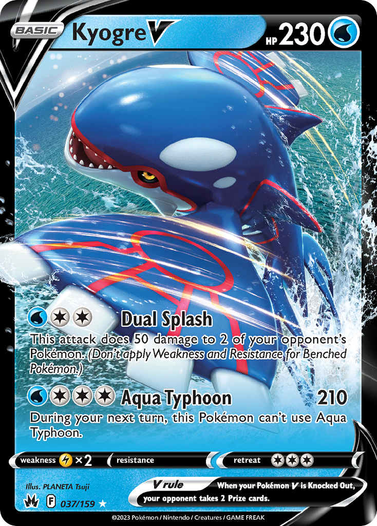 Kyogre V 37 Rare Holo V card from Crown Zenith