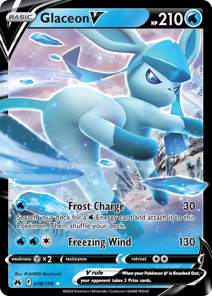 Glaceon V 38 Rare Holo V card from Crown Zenith