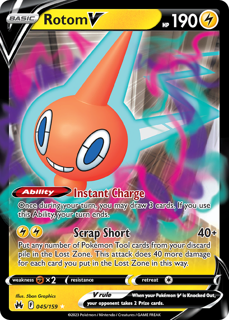 Rotom V 45 Rare Holo V card from Crown Zenith