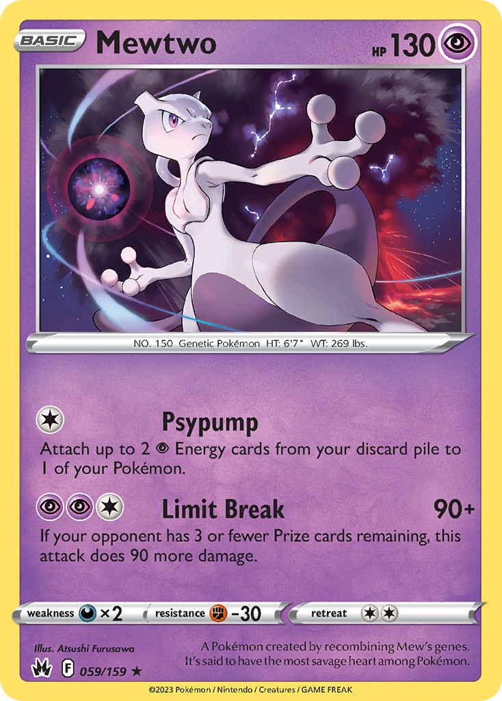 Mewtwo 59 Rare Holo card from Crown Zenith