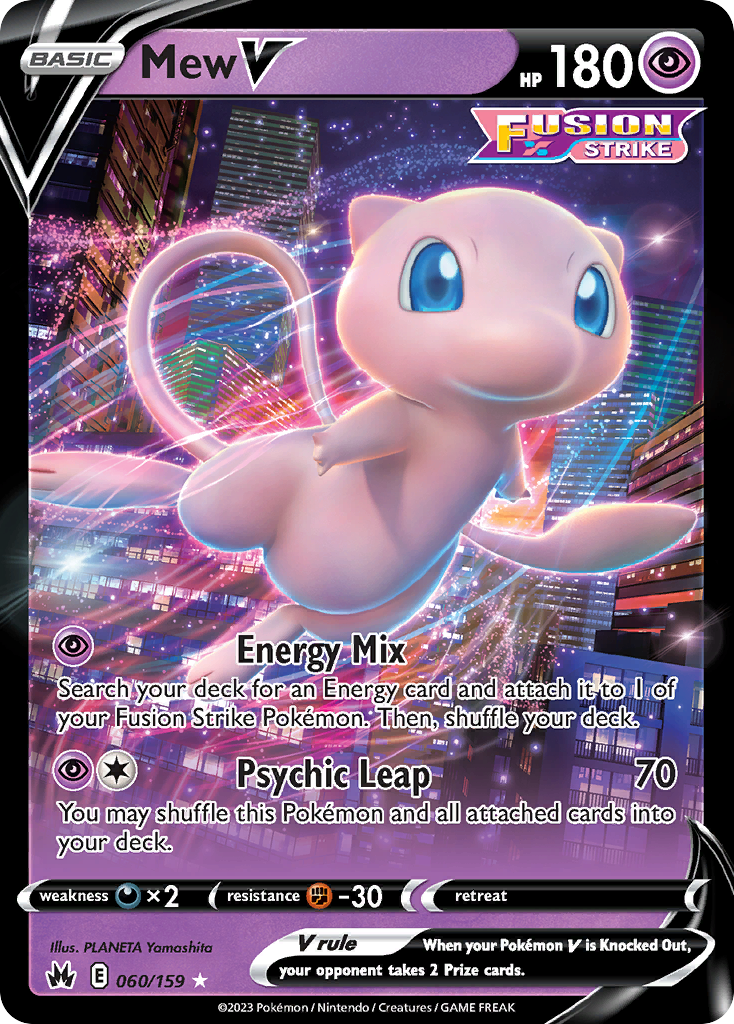 Mew V 60 Rare Holo V card from Crown Zenith