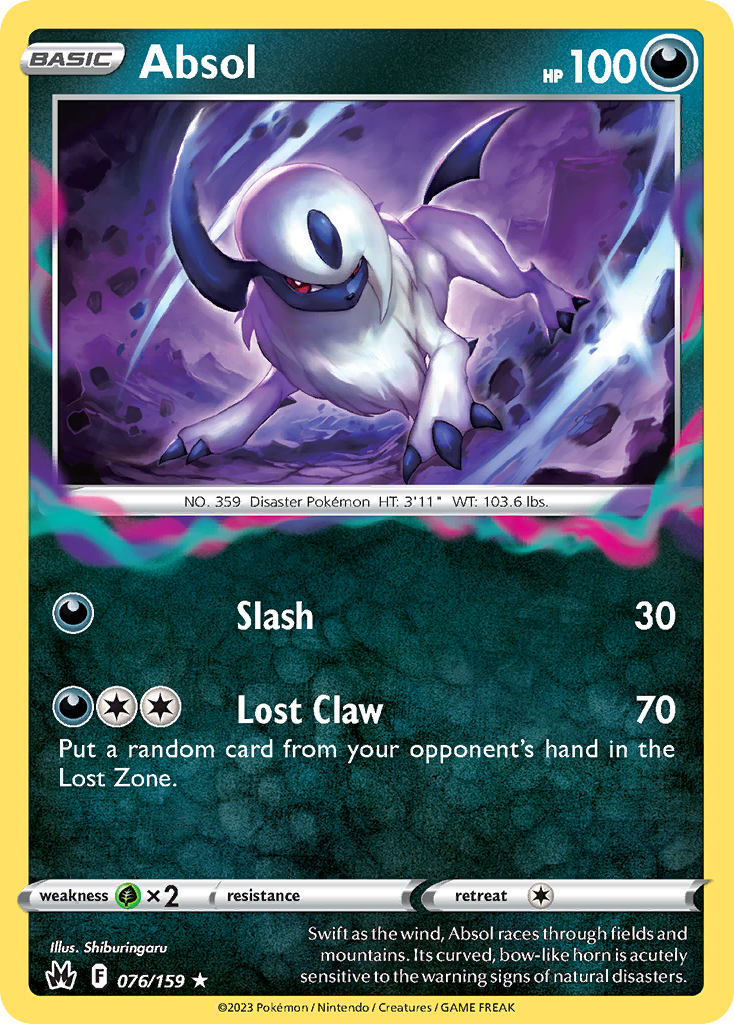 Absol 76 Rare Holo card from Crown Zenith