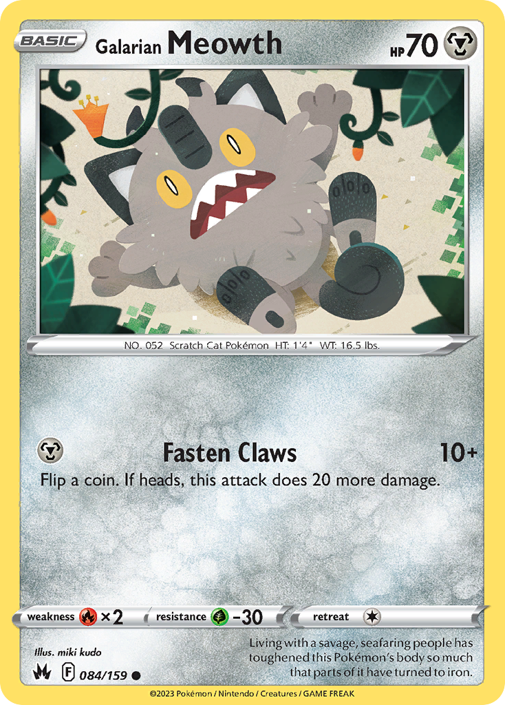Galarian Meowth 84 Common card from Crown Zenith