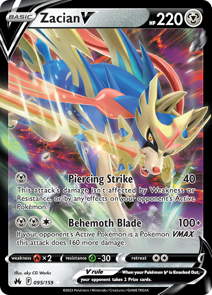 Zacian V 95 Rare Holo V card from Crown Zenith