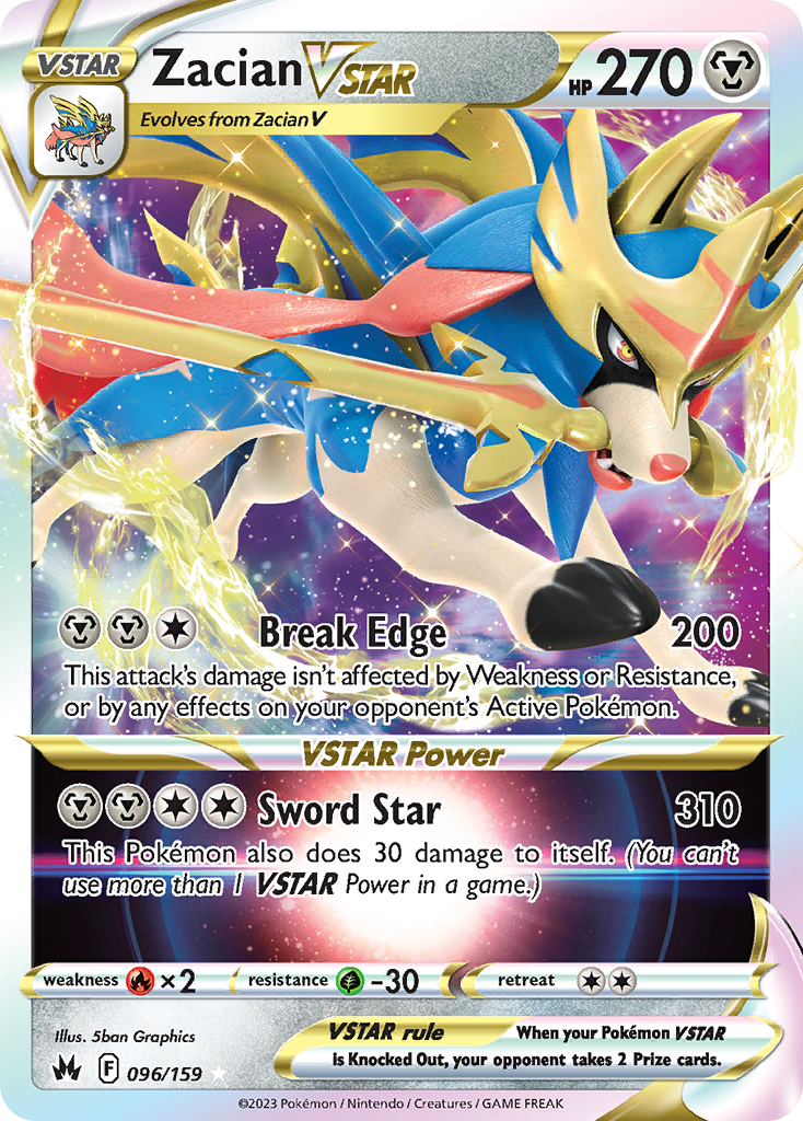 Zacian VSTAR 96 Rare Holo VSTAR card from Crown Zenith