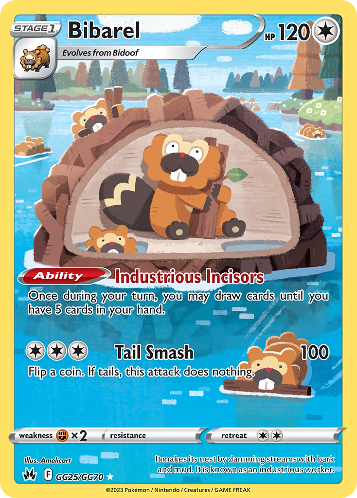 Bibarel GG25 Trainer Gallery Rare Holo card from Crown Zenith Galarian Gallery