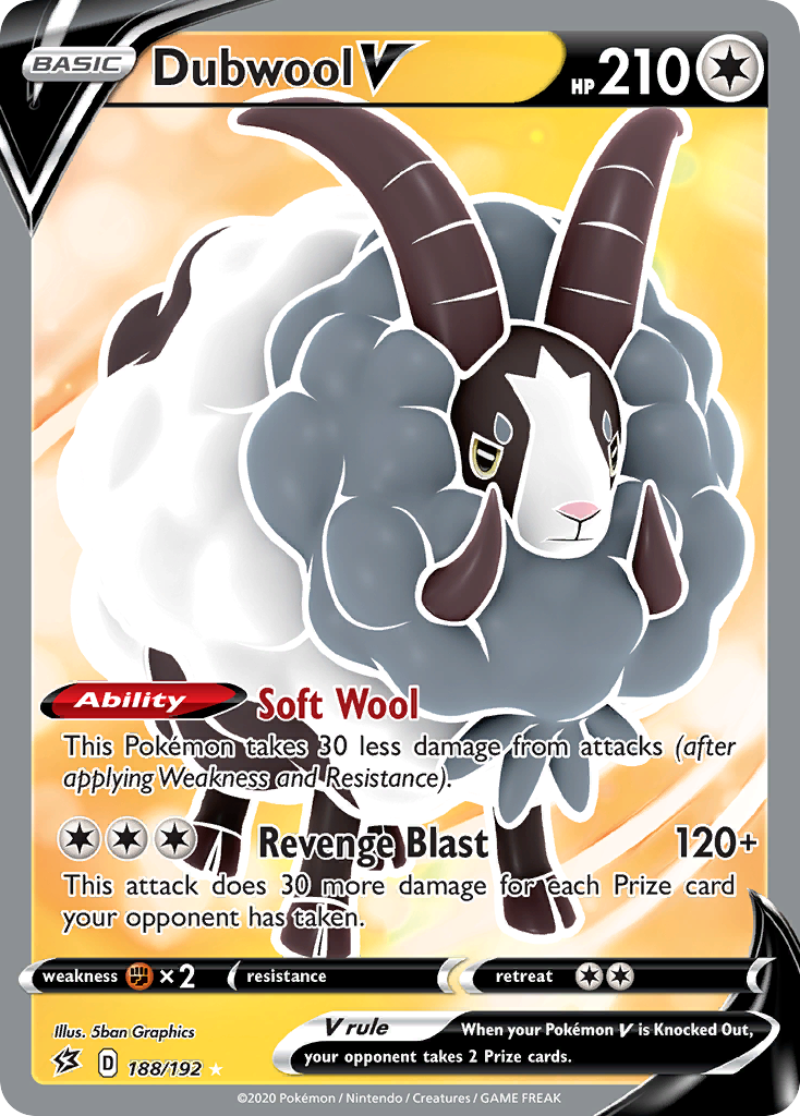 Dubwool V 188 Rare Ultra card from Rebel Clash