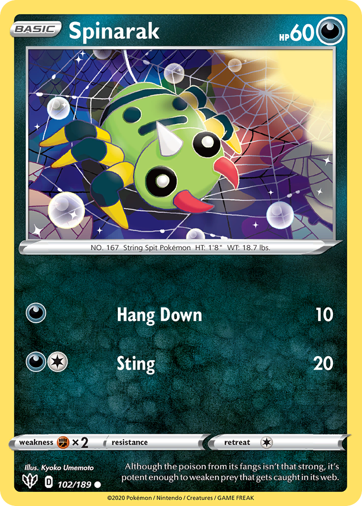 Spinarak 102/189 Common card from Darkness Ablaze