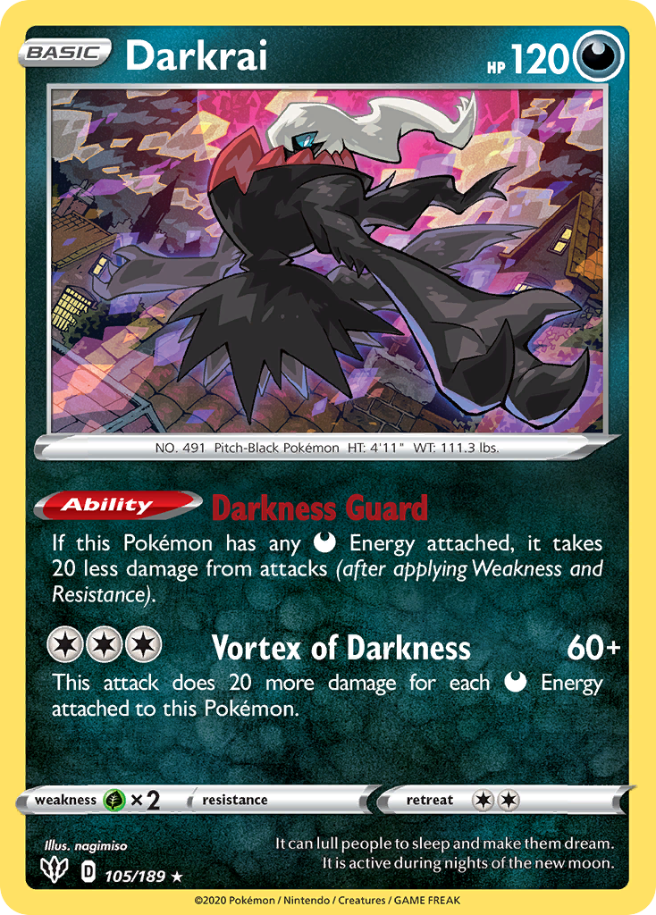 Darkrai 105/189 Rare Holo card from Darkness Ablaze