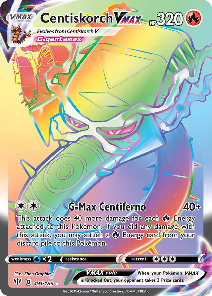 Centiskorch VMAX 191 Rare Rainbow card from Darkness Ablaze