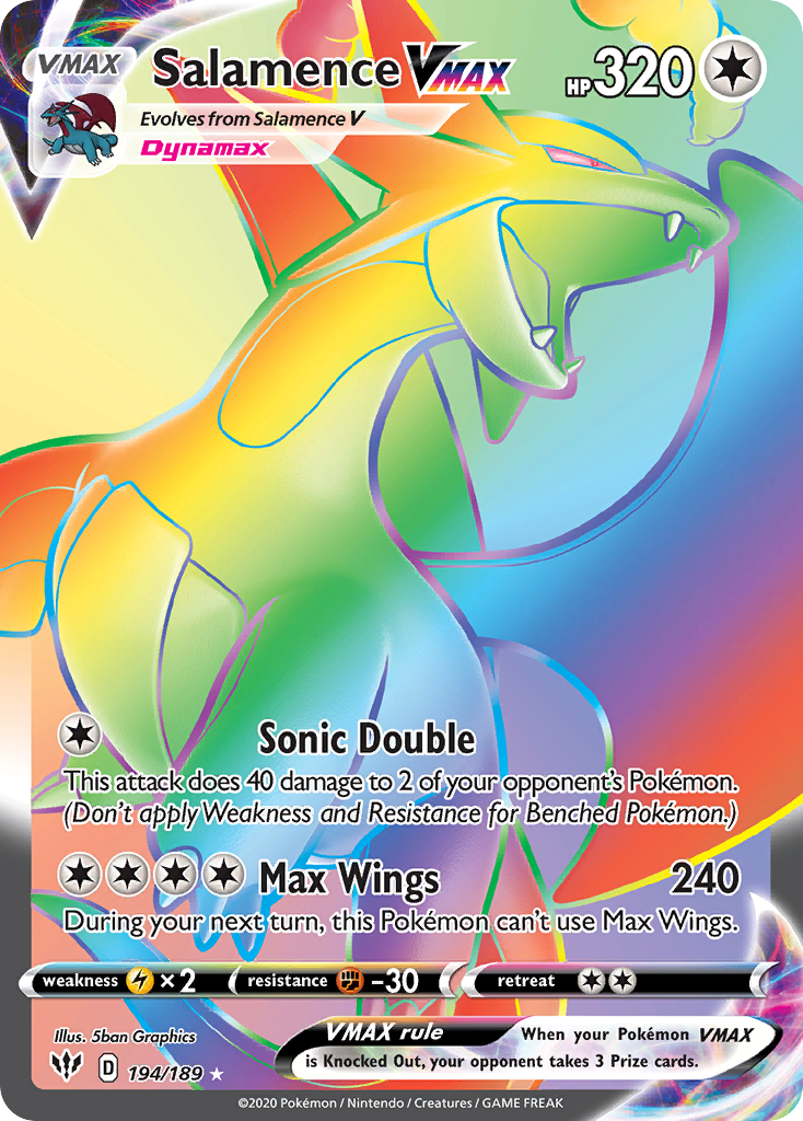 Salamence VMAX 194 Rare Rainbow card from Darkness Ablaze