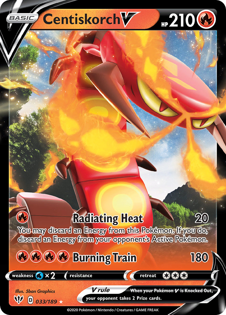Centiskorch V 33 Rare Holo V card from Darkness Ablaze