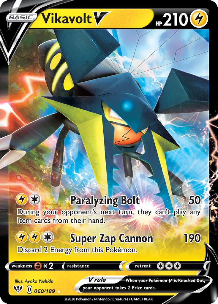 Vikavolt V 60/189 Rare Holo V card from Darkness Ablaze
