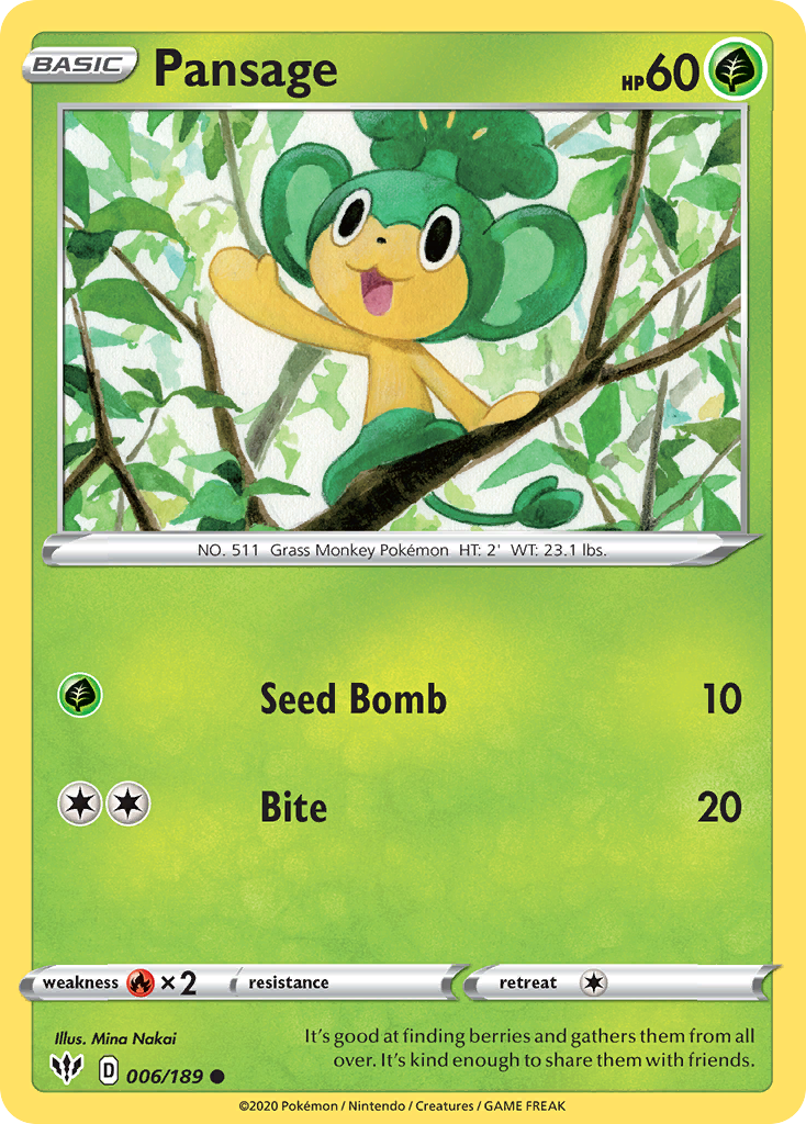 Pansage 6 Common card from Darkness Ablaze
