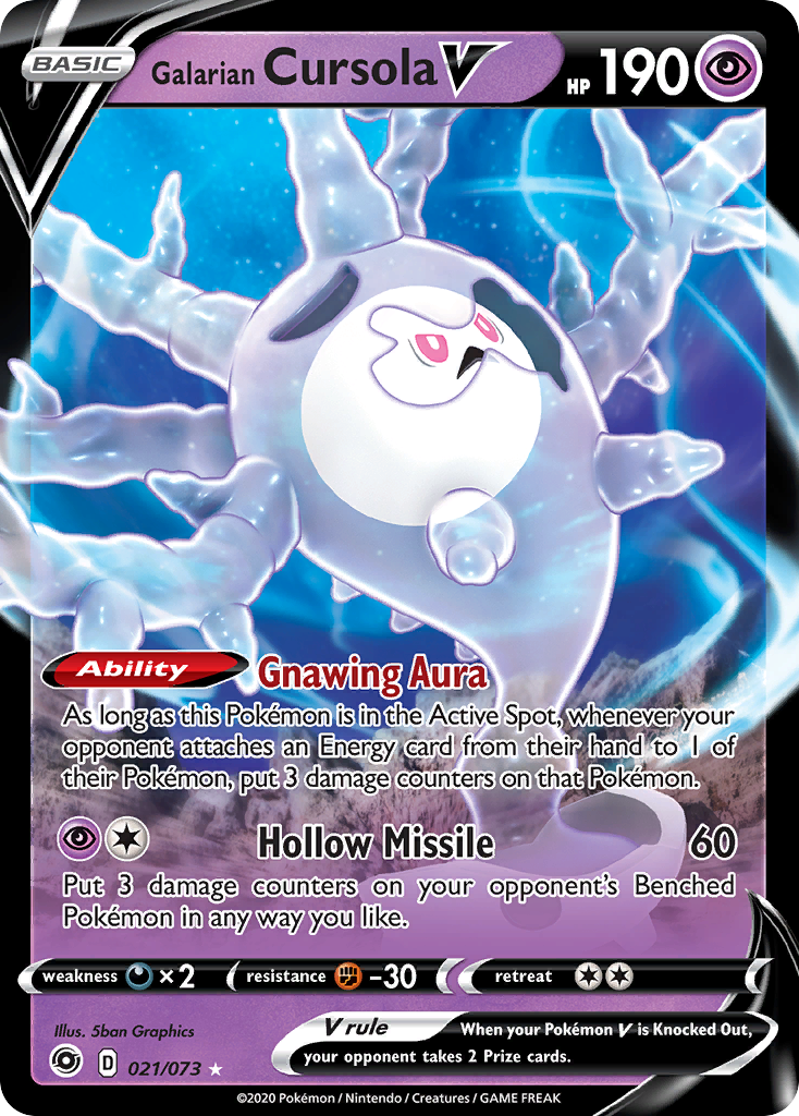 Galarian Cursola V 21 Rare Holo V card from Champion's Path