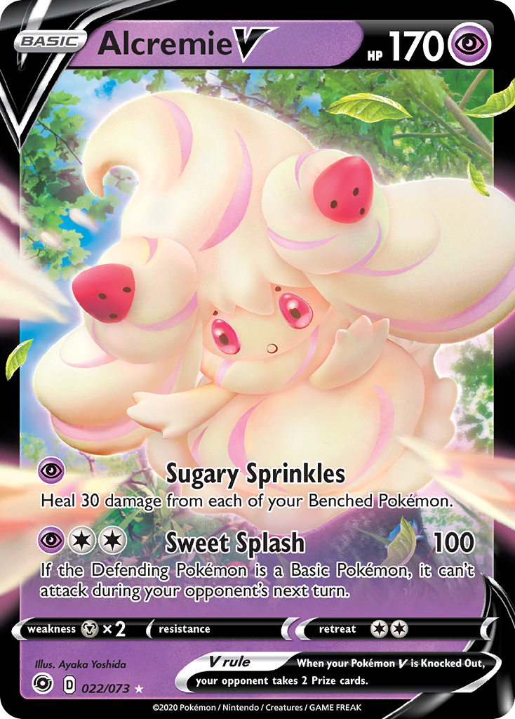 Alcremie V 22 Rare Holo V card from Champion's Path