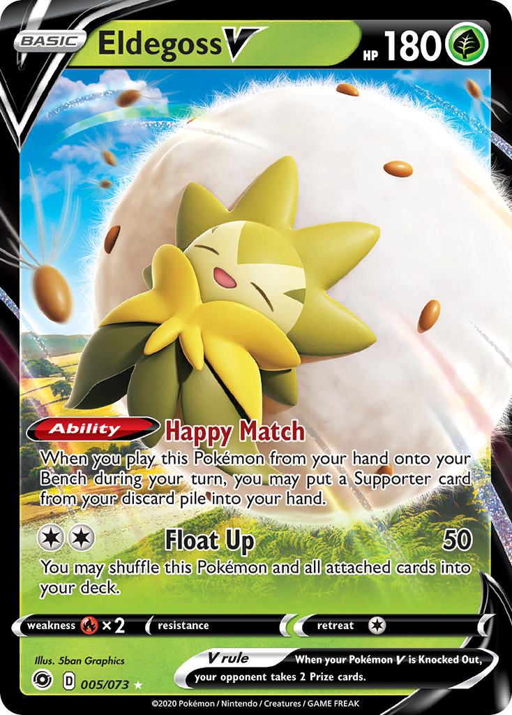 Eldegoss V 5 Rare Holo V card from Champion's Path