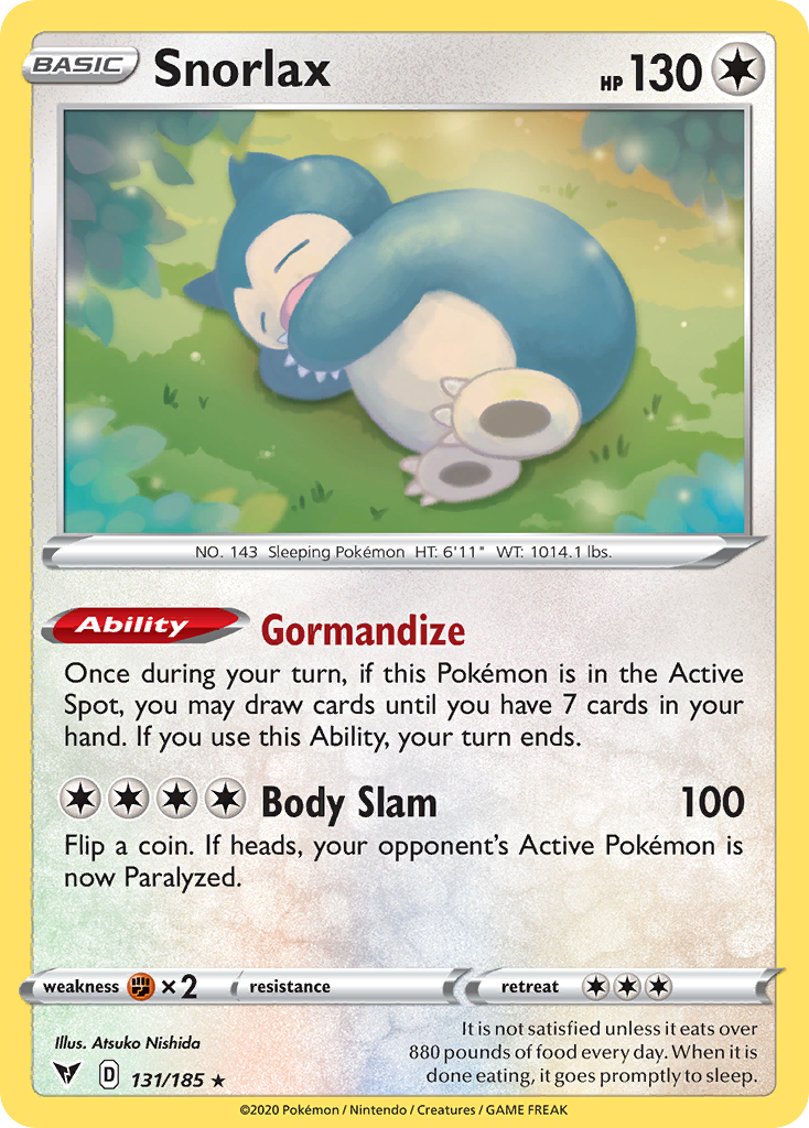 Snorlax 131/185 Rare Holo card from Vivid Voltage