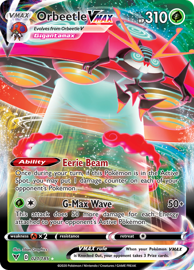 Orbeetle VMAX 21/185 Rare Holo VMAX card from Vivid Voltage