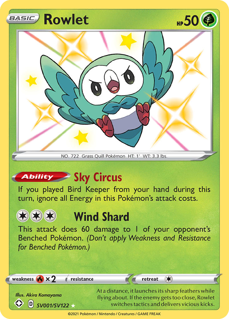 Rowlet SV001 Rare Shiny card from Shining Fates Shiny Vault