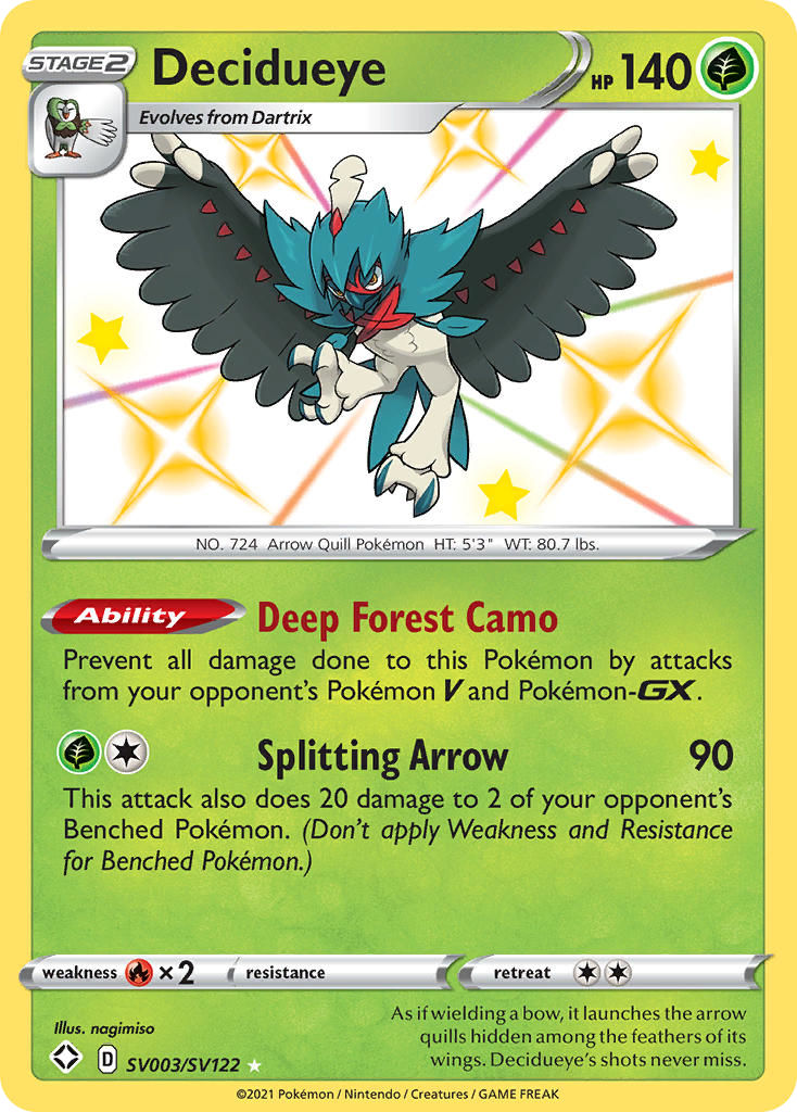 Decidueye SV003 Rare Shiny card from Shining Fates Shiny Vault