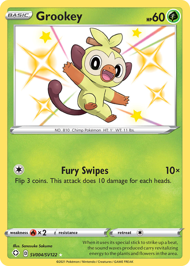 Grookey SV004 Rare Shiny card from Shining Fates Shiny Vault