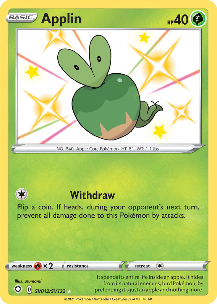 Applin SV012 Rare Shiny card from Shining Fates Shiny Vault