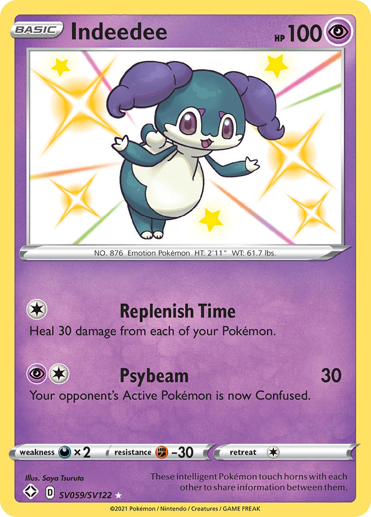 Indeedee SV059 Rare Shiny card from Shining Fates Shiny Vault