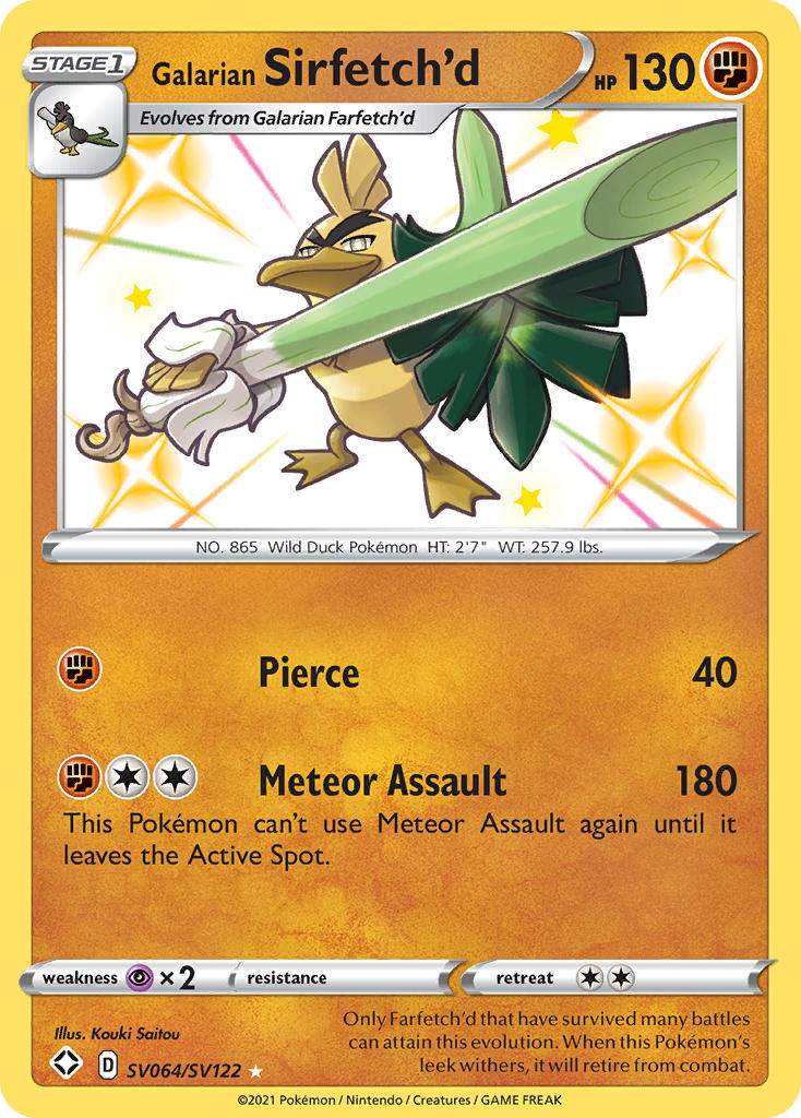 Galarian Sirfetch'd SV064 Rare Shiny card from Shining Fates Shiny Vault