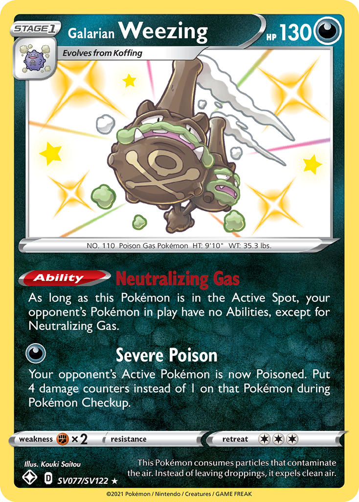 Galarian Weezing SV077 Rare Shiny card from Shining Fates Shiny Vault