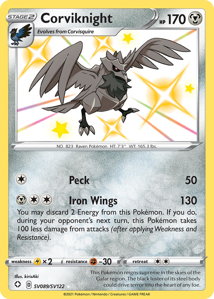 Corviknight SV089 Rare Shiny card from Shining Fates Shiny Vault